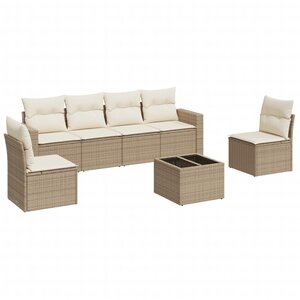 vidaXL Salon de jardin avec coussins 7 Pièces beige résine tressée