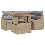 vidaXL Ensemble de Salle à Manger de Jardin 5 Pièces avec Coussins Beige Poly Rattan Acacia