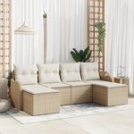 Ensemble de canapé de jardin 6 pièces avec coussins beige Poly Rattan vidaXL
