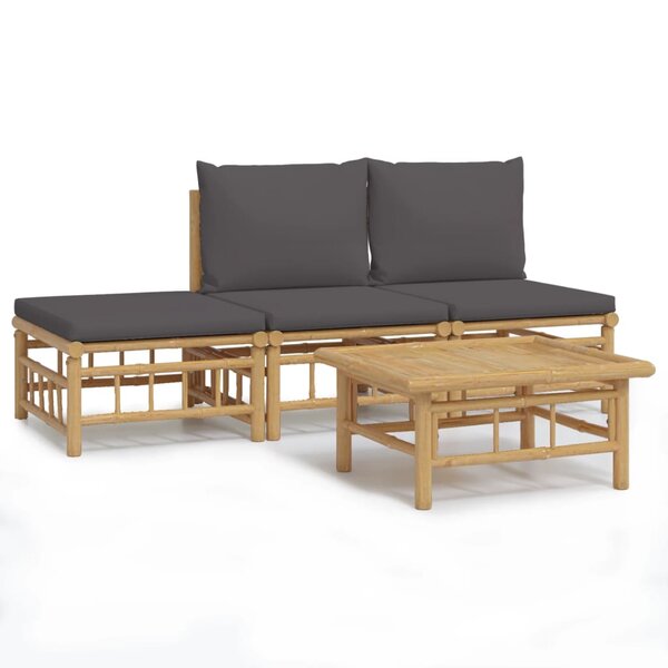 vidaXL Salon de jardin 4 Pièces avec coussins gris foncé bambou