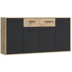 Buffet Particules mélaminé - chêne et noir - 4 portes + 2 tiroirs - 162 3 x 34 2 x 81 7 cm