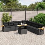 vidaXL Salon de jardin 11 Pièces avec coussins noir résine tressée