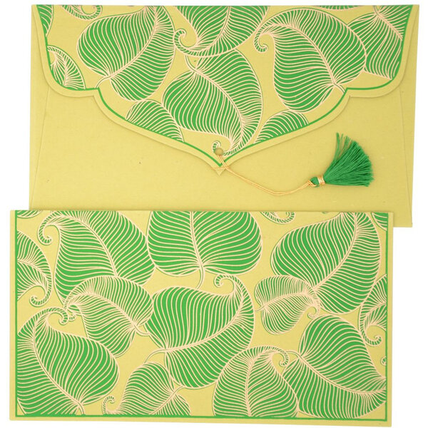 PAPERTREE NATURE Lot de 5 Enveloppes cadeau 19x10cm - Vert/Or