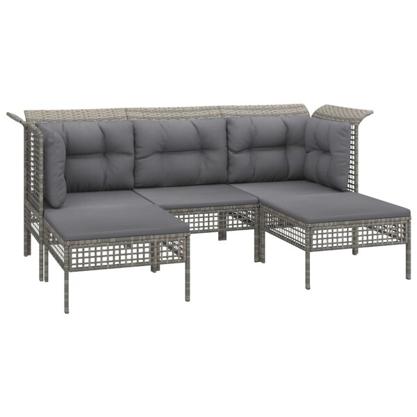 Salon de jardin meuble d'extérieur ensemble de mobilier 5 pièces avec coussins gris résine tressée 02_0016414