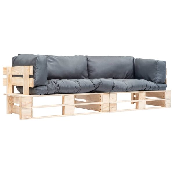 vidaXL Canapés de jardin palette 2 Pièces avec coussins gris Pinède
