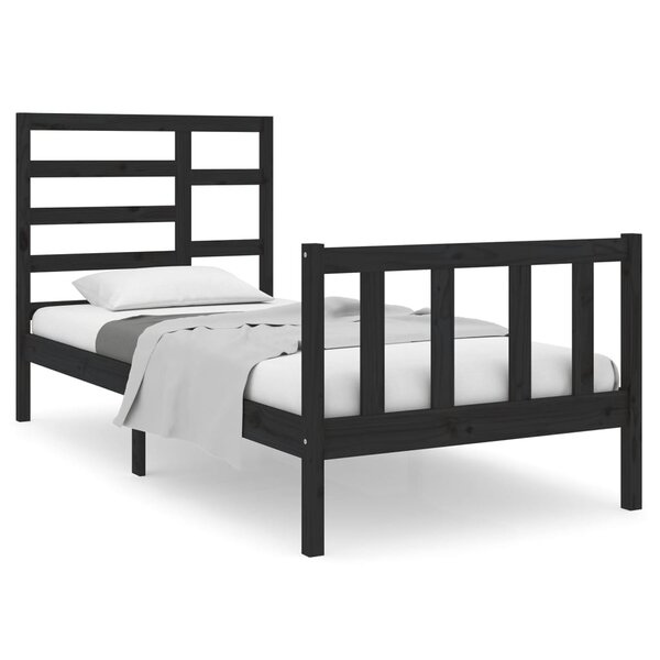 vidaXL Cadre de lit Noir Bois massif 75x190 cm Petit simple