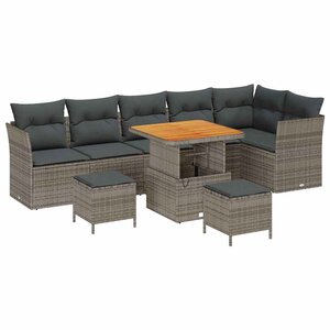 vidaXL Ensemble de canapé de jardin avec coussin 9 Pièces Gris