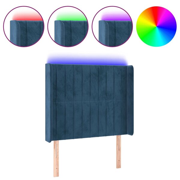 vidaXL Tête de lit à LED Bleu foncé 83x16x118/128 cm Velours