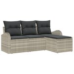 vidaXL Ensemble de canapé de jardin 4 pièces avec coussins gris clair en poly rotin