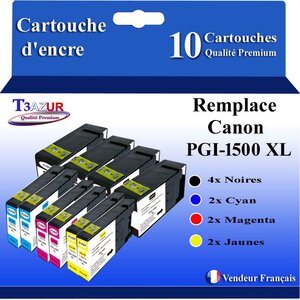 T3AZUR - 10x Cartouches compatibles avec Canon PGI1500XL PGI-1500 XL pour Canon Maxify MB-2050 MB-2150 MB-2155 MB-2350 MB-2750 MB-2755