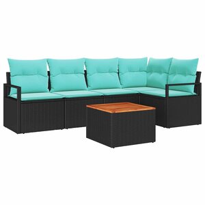 vidaXL Ensemble de canapé de jardin avec coussin 6 Pièces Noir polyrotin