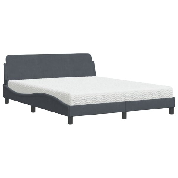 vidaXL Lit avec matelas gris foncé 160x200 cm velours