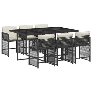 vidaXL Ensemble à manger de jardin coussins 7Pièces Noir Résine tressée