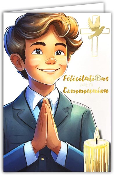 Carte Félicitations pour ta COMMUNION en Or Doré avec Enveloppe 12x17 5cm