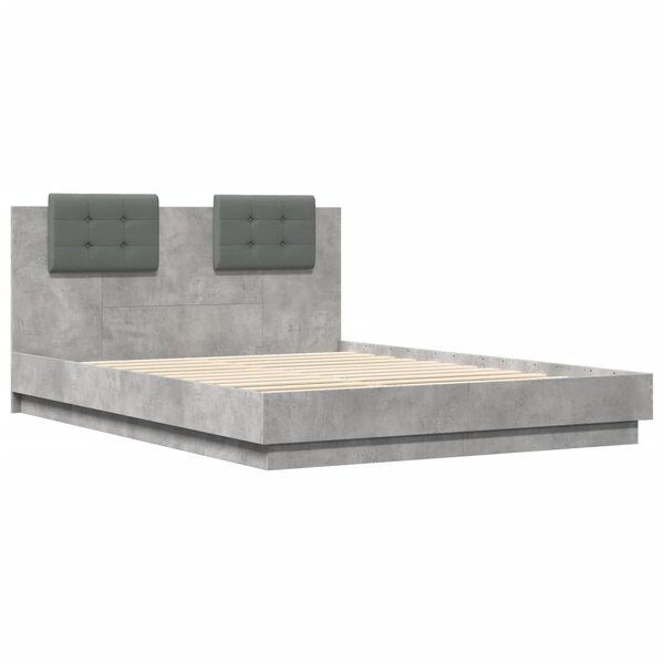 vidaXL Cadre de lit avec tête de lit gris béton 140x200 cm
