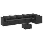 vidaXL Salon de jardin 7 Pièces avec coussins Noir Résine tressée