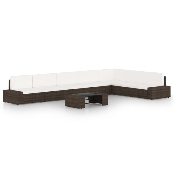vidaXL Salon de jardin 8 Pièces avec coussins Marron Résine tressée