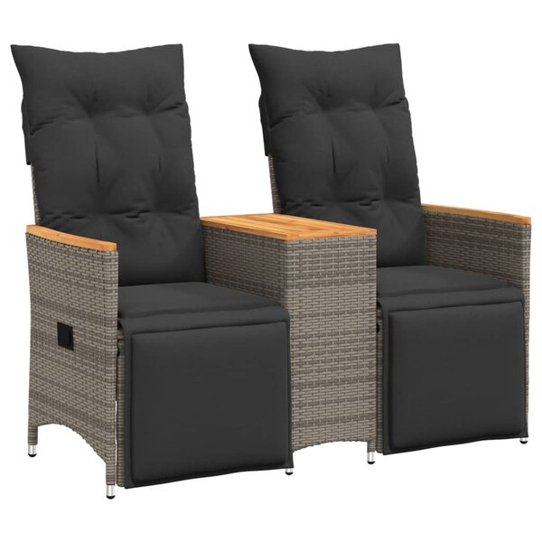 vidaXL Canapé de jardin inclinable 2 places avec table gris poly rotin