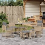 vidaXL Ensemble à manger de jardin et coussins 7 Pièces beige poly rotin