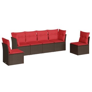 vidaXL Salon de jardin 6 Pièces avec coussins marron résine tressée