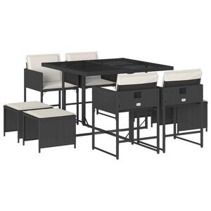 vidaXL Ensemble à manger de jardin 9Pièces coussins noir résine tressée