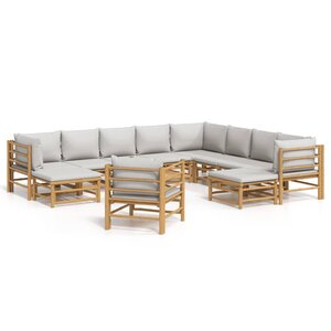 vidaXL Salon de jardin 12 Pièces avec coussins gris clair bambou