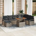 vidaXL Set de Canapé de Jardin 9 Pièces avec Coussins en Rattan Poly Gris