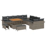 Ensemble de canapé de jardin 13 pièces avec coussins gris rotin acacia