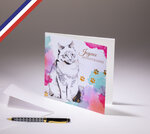 Carte double florilège créée et imprimée en france - joyeux anniversaire chat