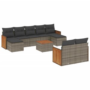 vidaXL Salon de jardin avec coussins 10 Pièces gris résine tressée