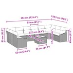 vidaXL Ensemble de Canapés de Jardin de 10 Pièces avec Coussins en Rattan Poly Grey