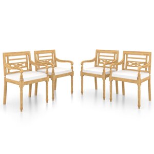 vidaXL Chaises Batavia lot de 4 avec coussins Bois de teck solide