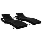 vidaXL Chaise longue 2 Pièces et table Résine tressée et textilène Noir