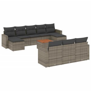vidaXL Salon de jardin 11 Pièces avec coussins gris résine tressée
