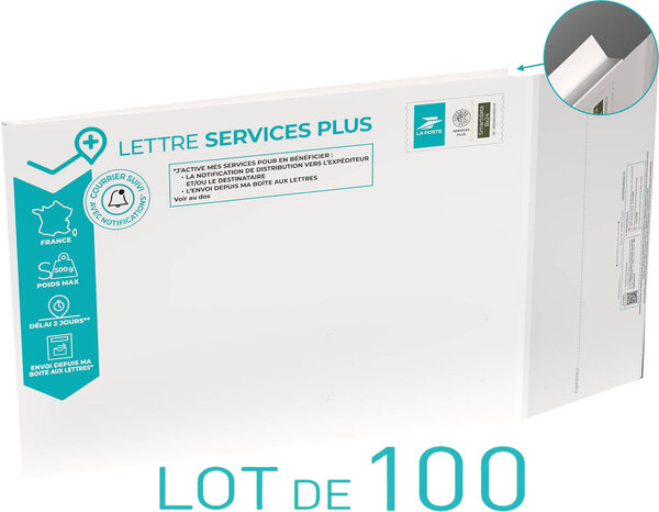 Prêt-à-Poster - Lettre Services Plus - S - Pochette cartonnée 33 x 25 cm – épaisseur 3 cm - Lot de 100