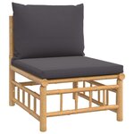 vidaXL Canapé central de jardin avec coussins gris foncé bambou