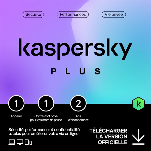 Kaspersky Plus - 1 appareil - Abonnement 2 ans