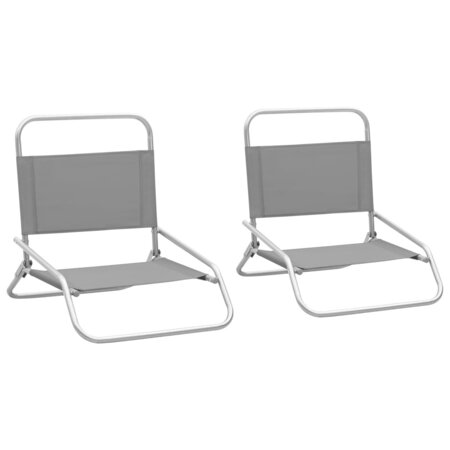 vidaXL Chaises de plage pliables 2 Pièces Gris Tissu