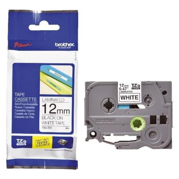K7 Ruban TZe-FX231 Flexi-Tape 12 mm x 8 m Noir sur Blanc BROTHER