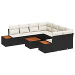 Canapé de Jardin 9 Pièces avec Coussins Noir Rotin