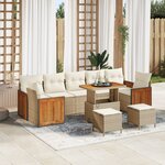 Ensemble de canapé de jardin 10 pièces avec coussins beige poly rattan acacia