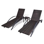 vidaXL Chaises longues avec table Résine tressée Marron