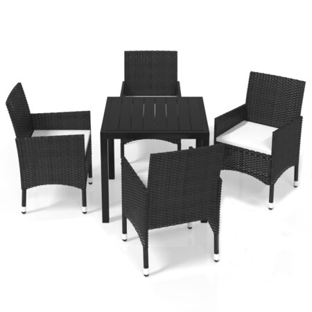 vidaXL Mobilier à dîner de jardin et coussins 5Pièces Résine tressée Noir