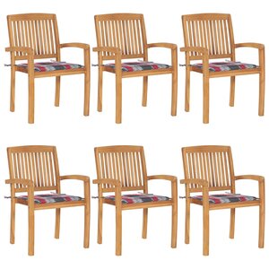 vidaXL Chaises de jardin empilables avec coussins 6 Pièces Teck solide