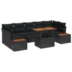 vidaXL Ensemble de Salle à Manger de Jardin 8 Pièces avec Coussins Noir Poly Rattan Acacia