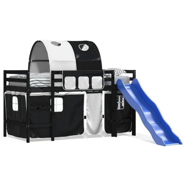 vidaXL Lit mezzanine enfants et tunnel blanc/noir 90x190 cm pin massif