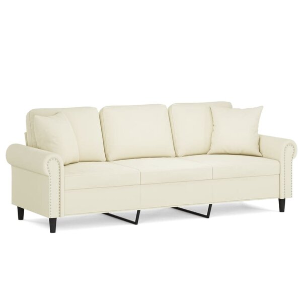 vidaXL Canapé 3 places avec oreillers décoratifs crème 180 cm velours