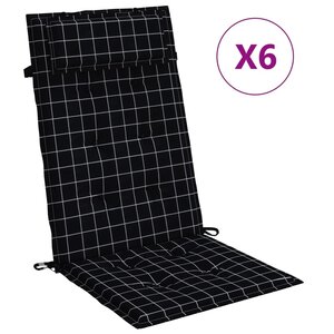 vidaXL Coussins de chaise à dossier haut lot de 6 carreaux noir