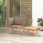 vidaXL Salon de jardin 2 Pièces avec coussins taupe bambou