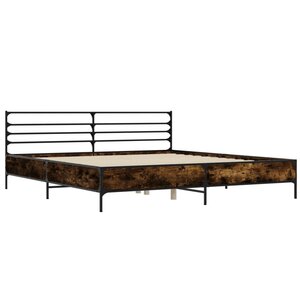 vidaXL Cadre de lit chêne fumé 200x200 cm bois d'ingénierie et métal